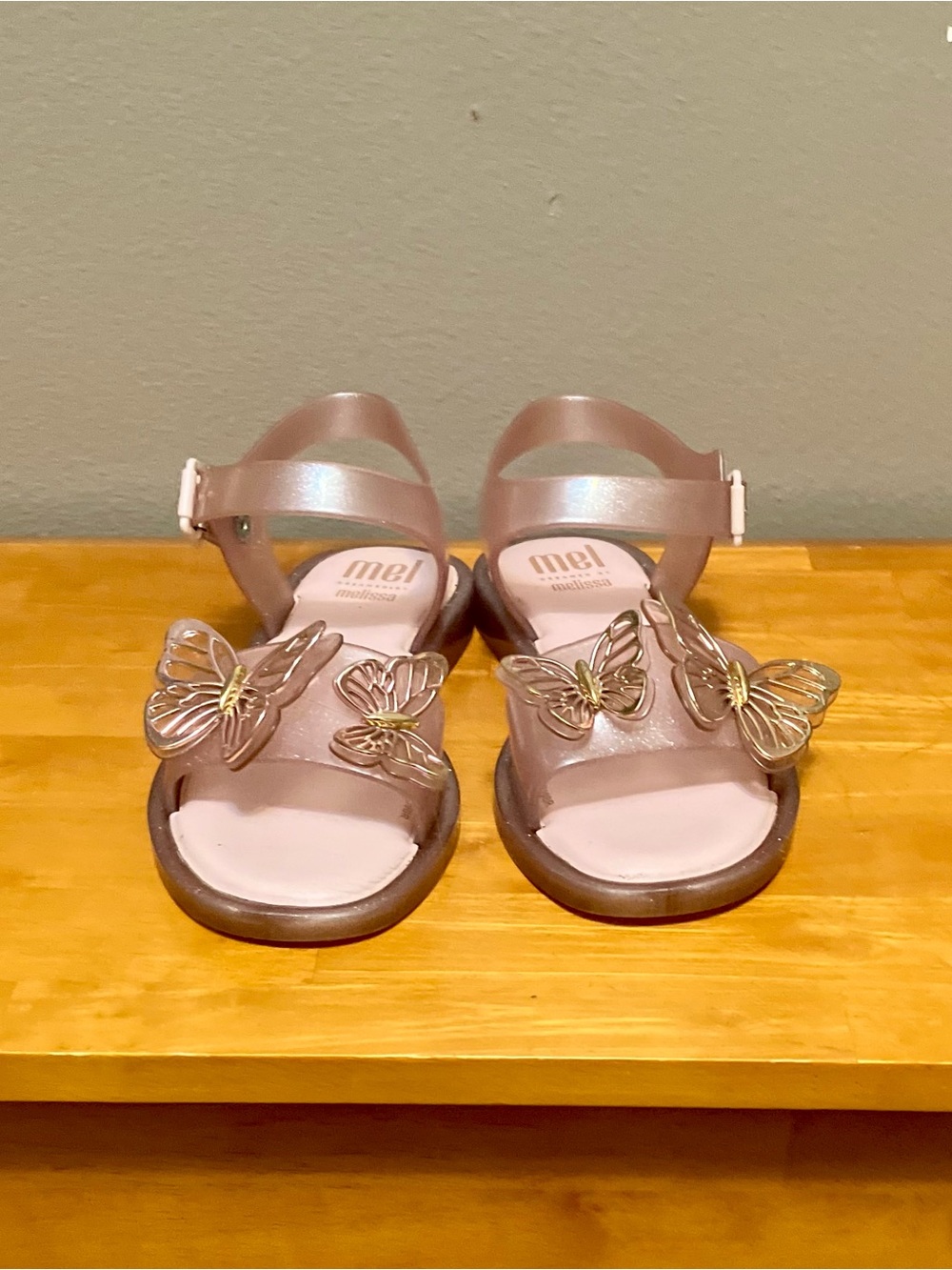 Mini Melissa Fairy Sandals, Pink with Pink & Gold Butterflies - Size 1 (GUC)